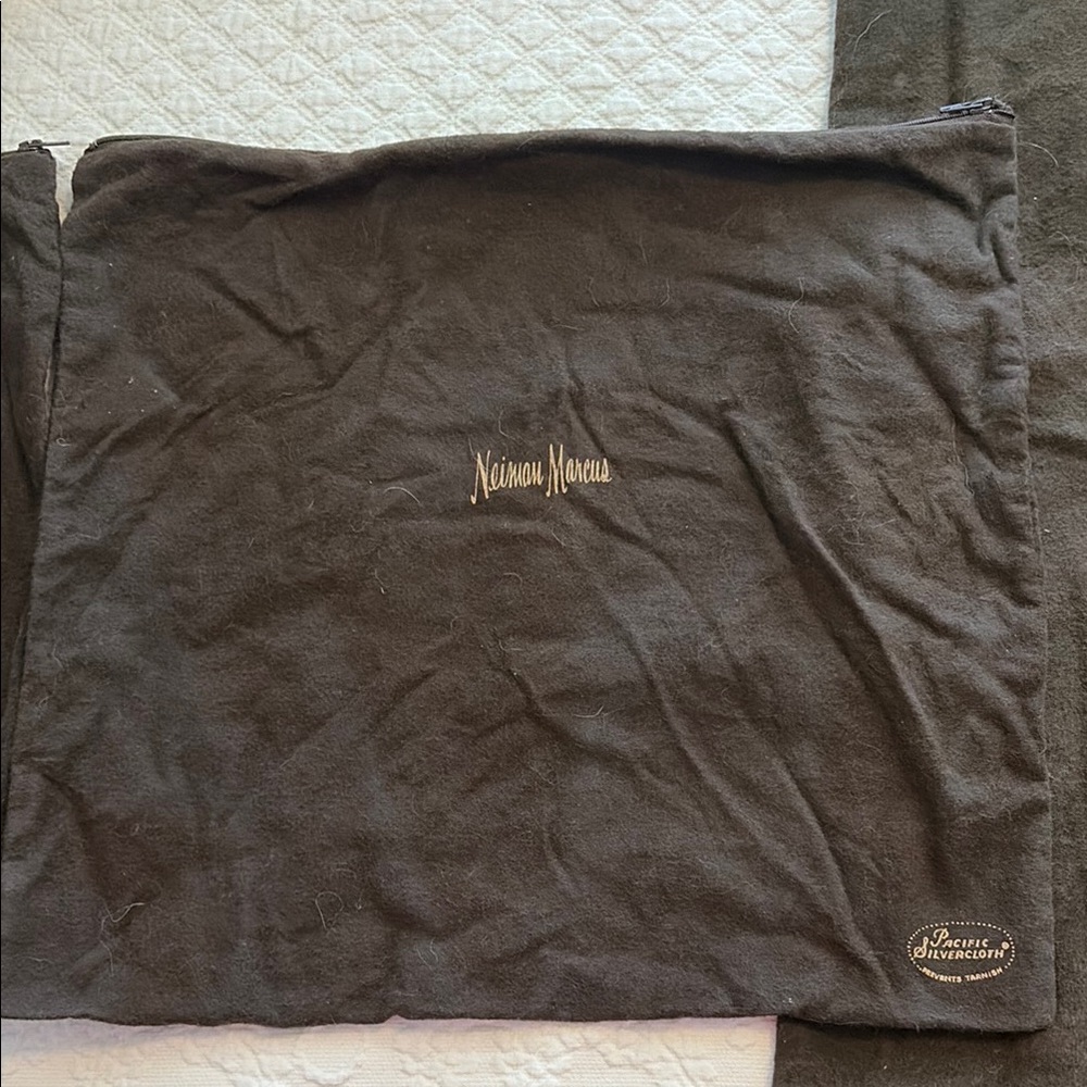 Neiman Marcus Pacific Silvercloth Dark Brown silver/silver plate 3 zipper bags - Picture 3 of 13